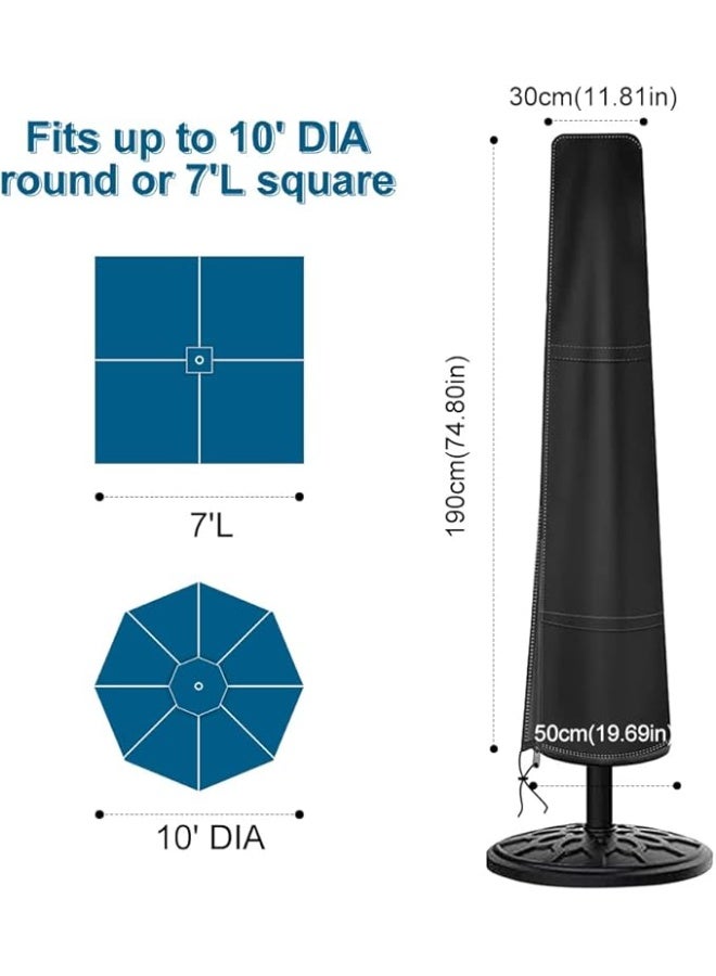 غطاء شمسية للحديقة من قماش اوكسفورد 210 دينيير بسوستة مقاومة للماء ورباط قابل للتعديل للمظلة الخارجية من 2 إلى 3 متر مقاوم للرياح والأشعة فوق البنفسجية، لون أسود (1.90 متر × 30 سم × 50 سم) - Image 2